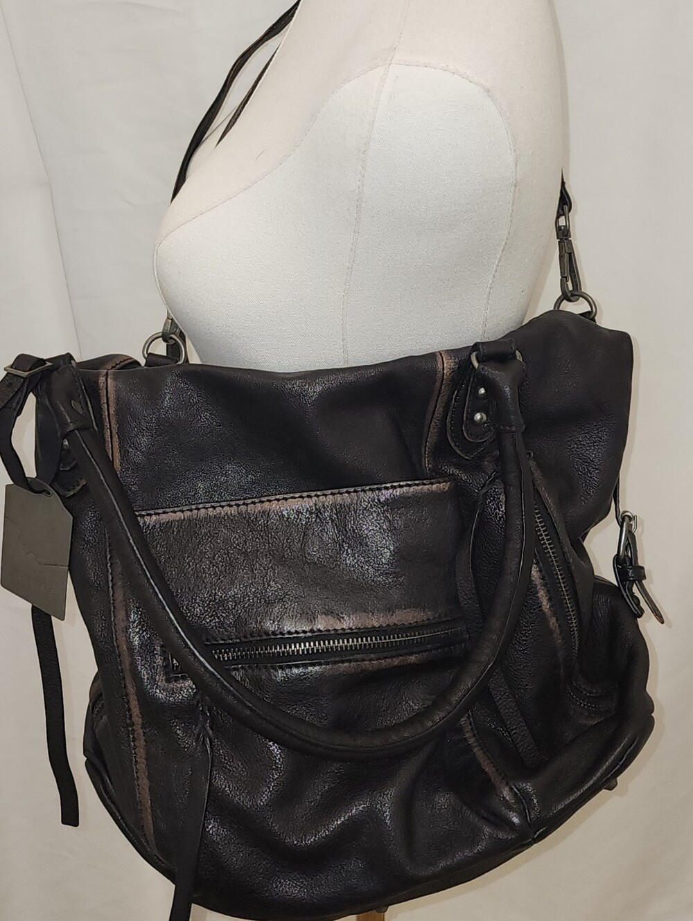 Free People Emerson Tote Bag in Distressed Black with Shoulder Strap - Like New